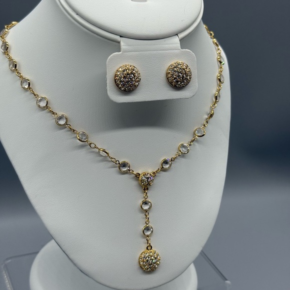 Swarovski Jewelry - Elegant Gold and Clear Crystals Y Necklace and Earrings By Swarovski and S.A.L.